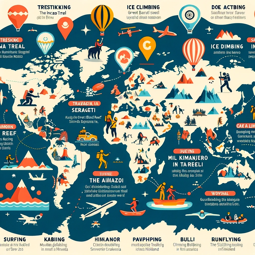 Adventure Travel Infographic: A map showing the locations of the mentioned destinations
