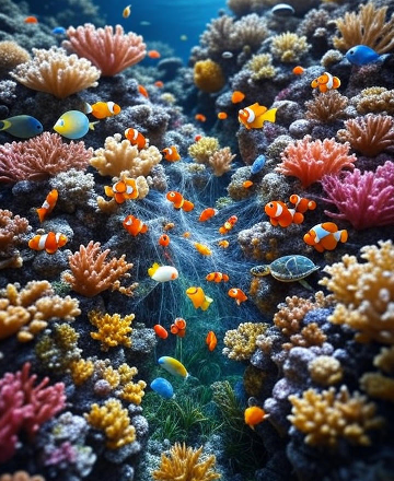 Coral Reef Ecosystem Food Web with 12 Organisms Including Coral