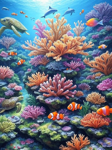 Coral Reef Ecosystem Food Web with 12 Organisms Including Coral